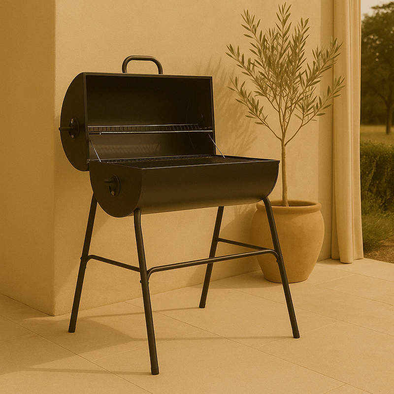Forge – Zware Houtskool BBQ Barrel Grill – Grote Barbecue met Warmhoudrek & Aslade 80x73 cm