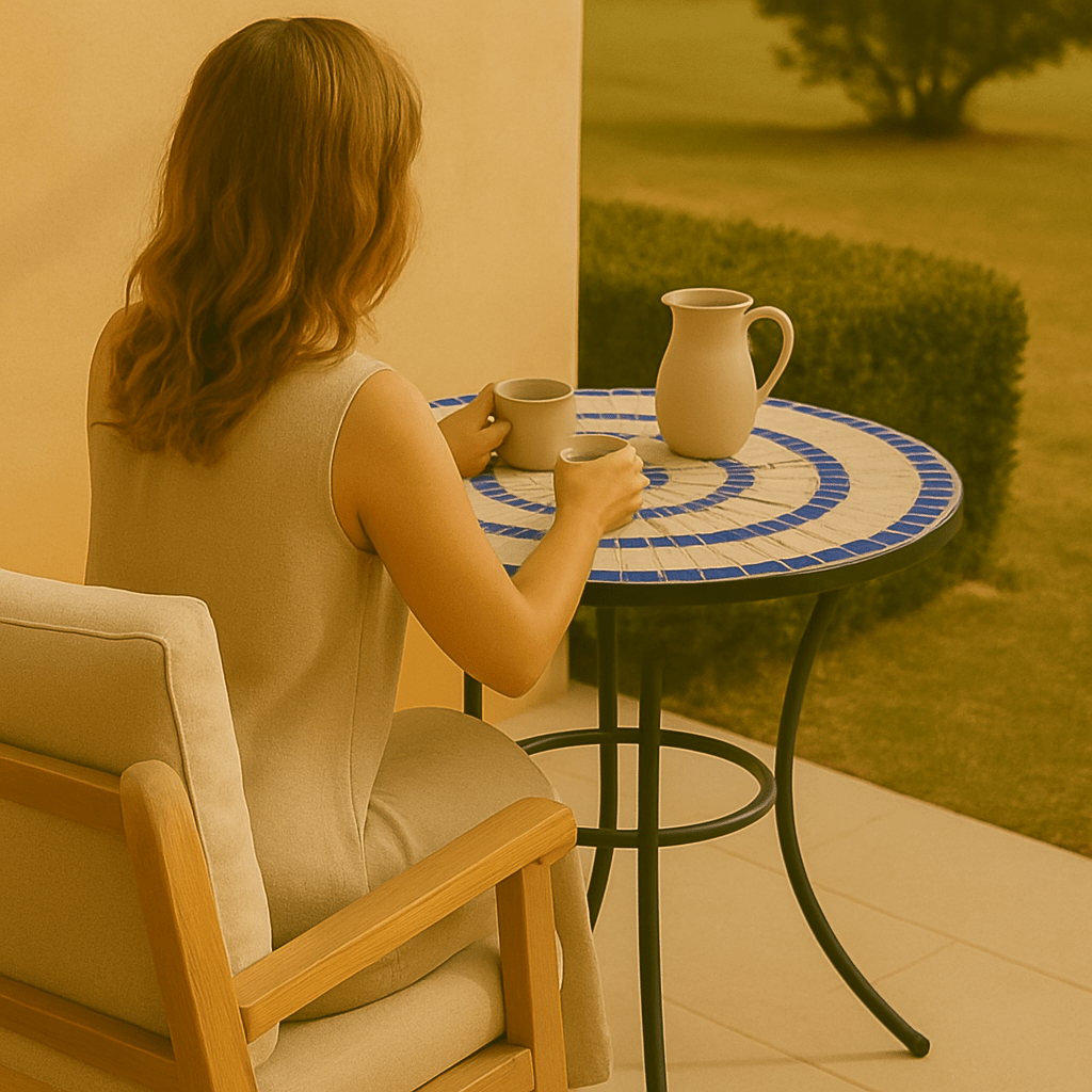 Tavolina – Ronde Mozaïek Tuintafel 60 cm – Blauwe Keramische Buitentafel met IJzeren Frame