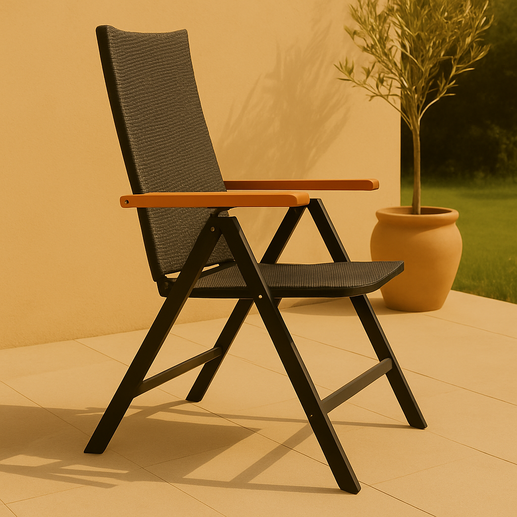 Trezza – Set met 2 Verstelbare Tuinstoelen en Vierkante Glazen Tuintafel