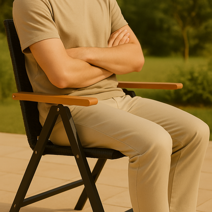 Trezza – Set met 2 Verstelbare Tuinstoelen en Vierkante Glazen Tuintafel