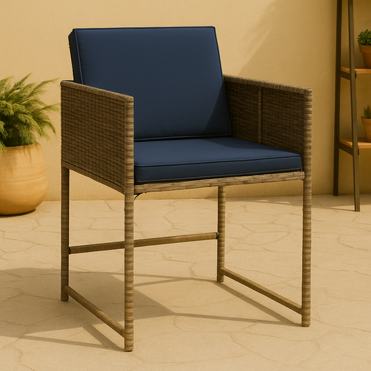 Siro – 4-delige Tuinstoelenset van Grijs PE-Rattan met Marineblauwe Kussens