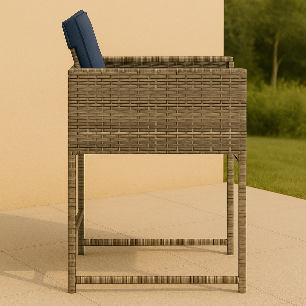 Siro – 4-delige Tuinstoelenset van Grijs PE-Rattan met Marineblauwe Kussens