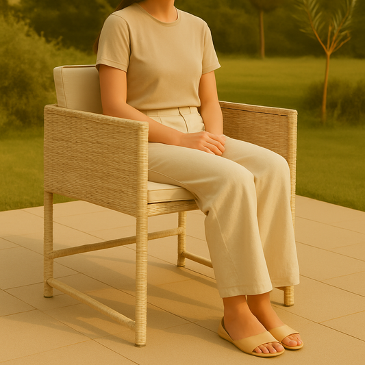 Tera – 4-delige Beige Tuinstoelenset van PE-Rattan met Crèmewitte Kussens
