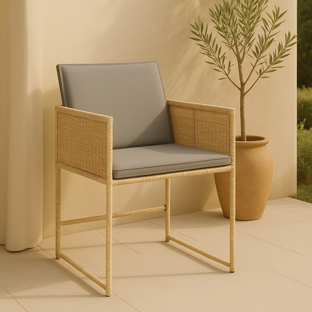 Castella – Set van 4 Luxe Tuinstoelen met Lichtgrijze Kussens (Gemengd Beige PE-Rattan)