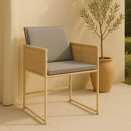 Castella – Set van 4 Luxe Tuinstoelen met Lichtgrijze Kussens (Gemengd Beige PE-Rattan)