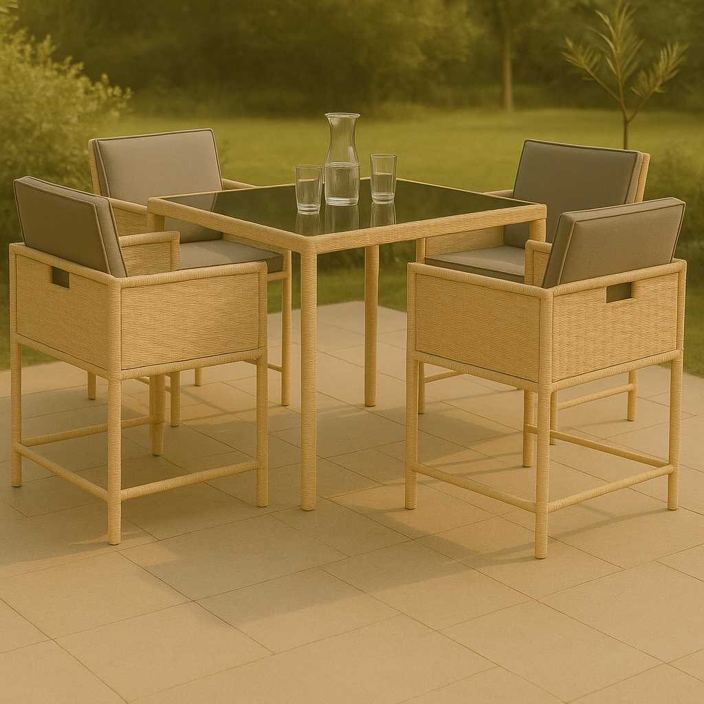 Castella – Set van 4 Luxe Tuinstoelen met Lichtgrijze Kussens (Gemengd Beige PE-Rattan)