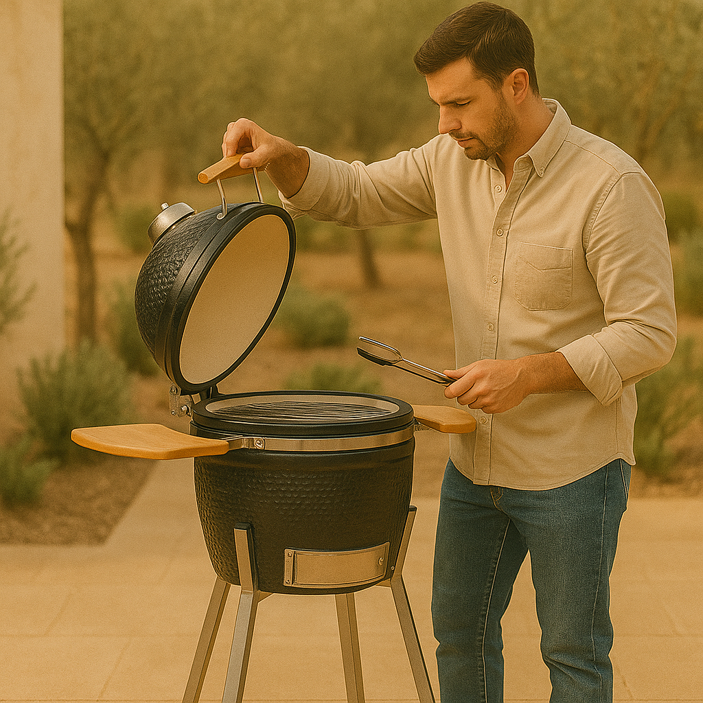 Nero – Keramische Kamado Barbecue Ø27 cm met Thermometer & Opklapbare Houten Bladen