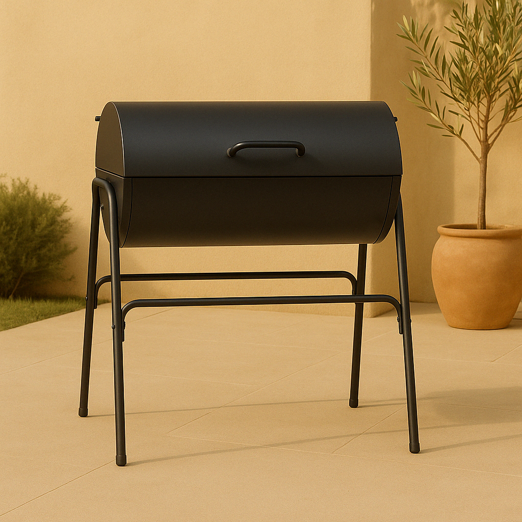 Forge – Zware Houtskool BBQ Barrel Grill – Grote Barbecue met Warmhoudrek & Aslade 80x73 cm