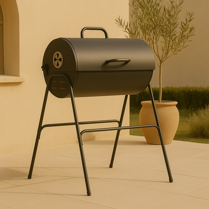 Forge – Zware Houtskool BBQ Barrel Grill – Grote Barbecue met Warmhoudrek & Aslade 80x73 cm