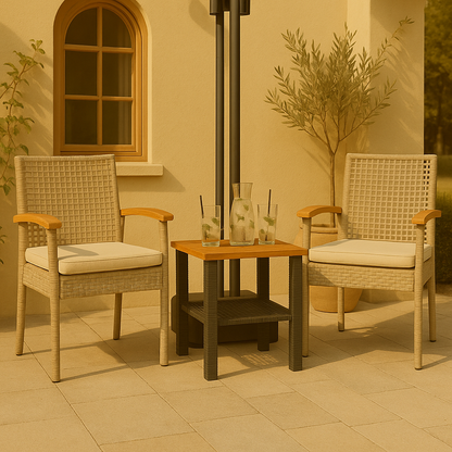 Solea – Vierkante Tuintafel van Poly Rattan – Compacte Buitentafel met Acaciahouten Blad 40x40 cm