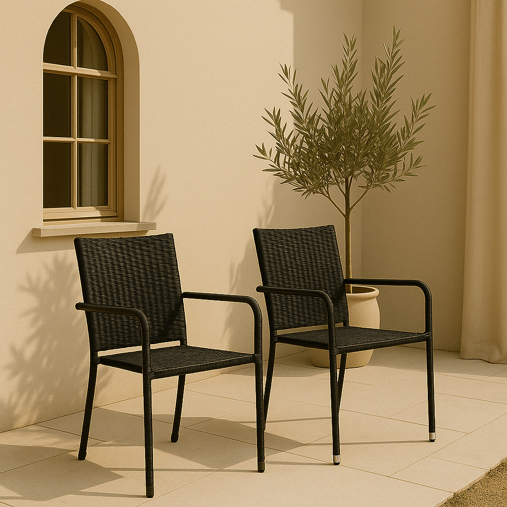 Tavira – Zwarte Tuinstoel van Rattan 1+1 Gratis