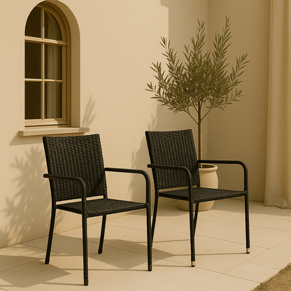 Tavira – Zwarte Tuinstoel van Rattan 1+1 Gratis
