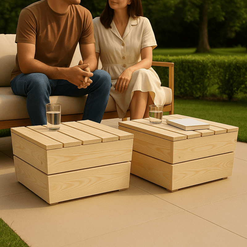 Sorella – Set van 2 Houten Tuintafels – Modulaire Buiten Tafels van Geïmpregneerd Hout 60x60 cm